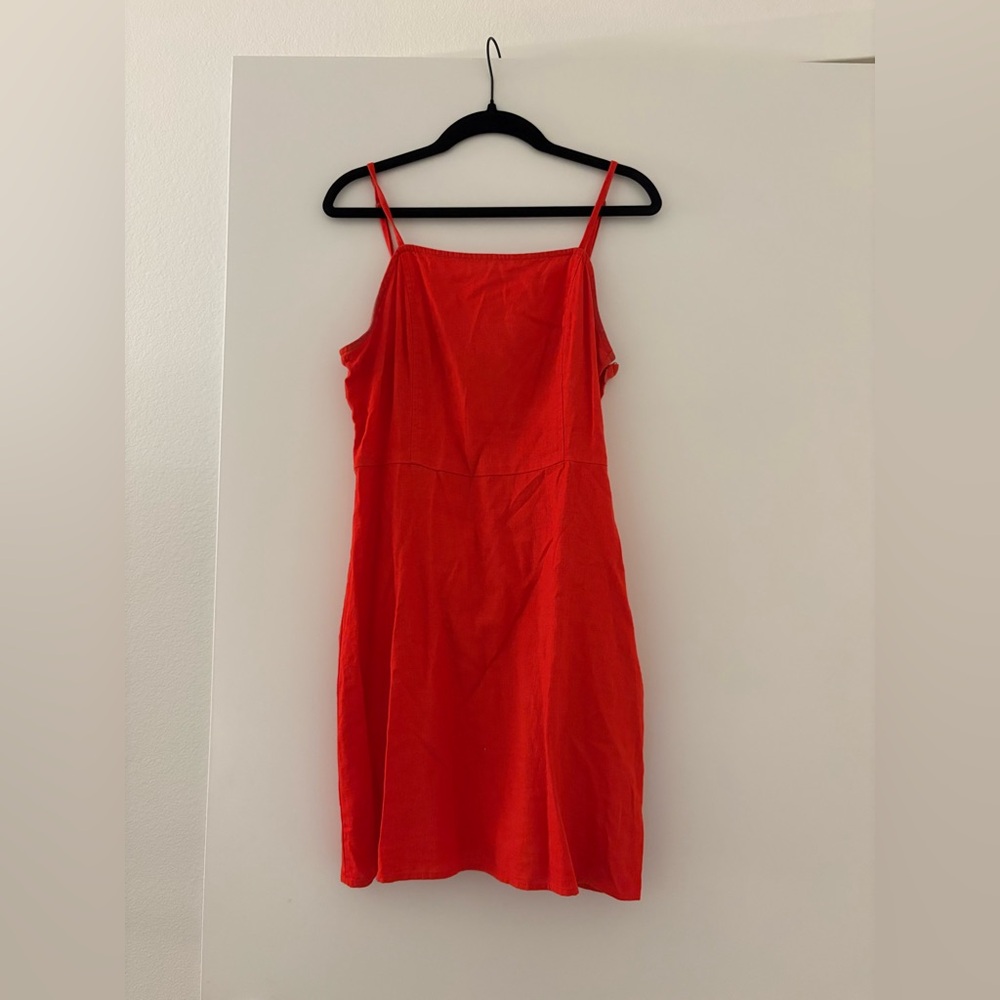 Red linen mini dress
